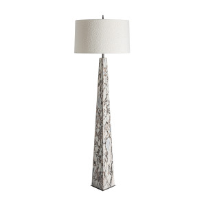 Lámpara de pie Dina de estilo art deco, fabricado en mármol en color gris, combinado con hierro en color negro y algodón bouclé en color blanco. Producto desmontable.