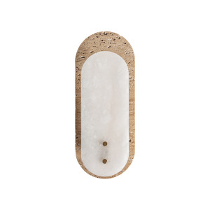 Aplique Tetbury de estilo art deco, fabricado en mármol en color blanco, combinado con alabastro en color blanco y hierro en color oro. Producto desmontable.