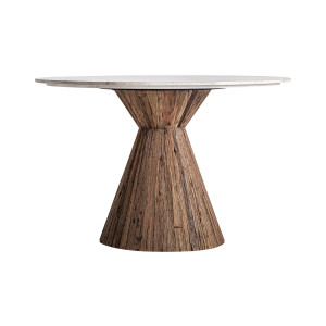 Mesa comedor toigne de estilo contemporáneo, fabricado en madera tropical en color marrón, combinado con mármol en color blanco. Producto desmontable.