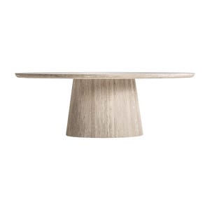 Mesa comedor Thiennes de estilo art deco, fabricado en travertino en color marrón claro. Producto desmontable.