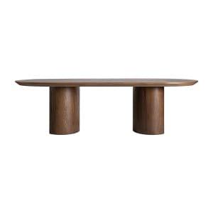 Mesa comedor Treignac de estilo art deco, fabricado en chapa de roble en color marrón con acabado teñido, combinado con madera contrachapada y madera dm. Producto desmontable.