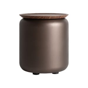 Mesa auxiliar bugdorf de estilo art deco, fabricado en madera contrachapada en color tonos en marrón, combinado con madera dm.