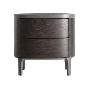 Mesita de noche liestal de estilo art deco, fabricado en madera dm en color negra, combinado con chapa de roble en color gris.