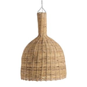 Lámpara de colgar Bell de estilo boho, fabricado en ratán en color marrón claro.