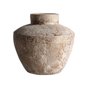 Jarrón sehje de estilo vintage, fabricado en cerámica en color marrón con acabado envejecido.