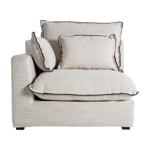 Módulo sofá esquinero Bief de estilo clásico, fabricado en poliéster en color blanco roto, combinado con madera de pino en color negro y espuma. Relleno: 65% espuma, 20% fibra, 10% pluma de pato, 5% entretela. Producto desenfundable. Compatible con: 35595,35596,35597.