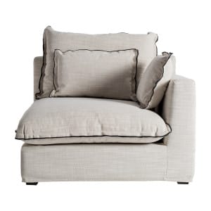 Módulo sofá esquinero Bief de estilo clásico, fabricado en poliéster en color blanco roto, combinado con madera de pino en color negro y espuma. Relleno: 65% espuma, 20% fibra, 10% pluma de pato, 5% entretela. Producto desenfundable. Compatible con: 35594,35596,35597.