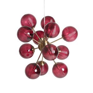 Lámpara de colgar Rubra de estilo contemporáneo fabricado en cristal en color rojo combinado con acero en color oro. Producto desmontable.