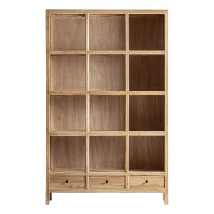 Libreria modular brecey, de estilo colonial. Fabricado en madera de olmo reciclado, en color marrón claro.
