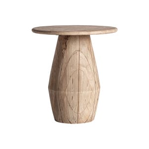 Mesa auxiliar jacquard, de estilo contemporáneo. Fabricado en madera de mango, en color marrón claro.