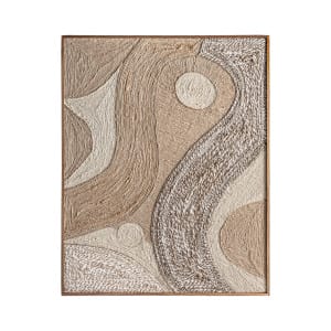Cuadro Zeus de estilo boho, fabricado en madera de mango en color marrón claro, combinado con cáñamo en color beige y yute en color tonos neutros.
