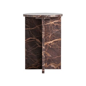 Mesa auxiliar Ruskeala de estilo contemporáneo, fabricado en mármol en color tonos oscuros con acabado mate.