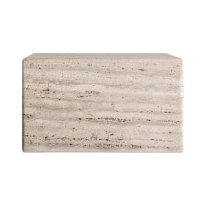 Mesa de centro Rapolano de estilo art deco, fabricado en travertino en color beige con acabado mate.