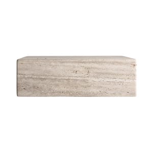 Mesa de centro Rapolano de estilo art deco, fabricado en travertino en color beige.