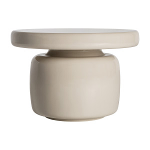 Mesa auxiliar zorbig de estilo contemporáneo, fabricado en madera dm en color blanco roto, combinado con fibra de vidrio en color blanco roto.