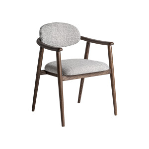 Silla Ternat de estilo contemporáneo, fabricado en madera de fresno en color marrón con acabado mate, combinado con espuma y poliéster en color gris con acabado jaspeado.