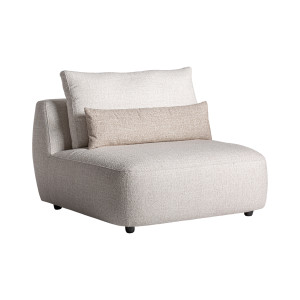 Módulo sofá central Wingles de estilo contemporáneo, fabricado en madera de alerce en color beige con acabado jaspeado, combinado con poliéster en color blanco roto y hierro en color negro. Cojines rellenos de pluma de oca mixta. . Compatible con: 36090,36092.