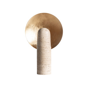 Lámpara de sobremesa Cieux de estilo art deco, fabricado en mármol en color beige, combinado con metal en color dorado.