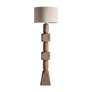 Lámpara de pie cogne de estilo contemporáneo, fabricado en madera de mango en color marrón, combinado con yute en color crema.