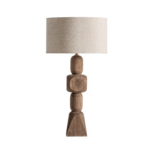 Lámpara de sobremesa cogne de estilo contemporáneo, fabricado en madera de mango en color marrón, combinado con yute en color crema.