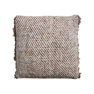 Cojín baruch de estilo boho, fabricado en algodón en color tonos en marrón con acabado jaspeado, combinado con viscosa y guata sintética. Producto desenfundable.