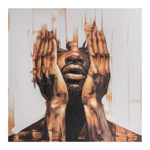 Lienzo yeray de estilo contemporáneo, fabricado en lienzo en color tonos en marrón con acabado artesanal.