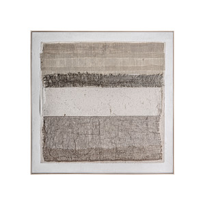 Cuadro Bavois de estilo contemporáneo, fabricado en lienzo en color blanco roto, combinado con madera de pino en color marrón claro en color tonos en marrón.