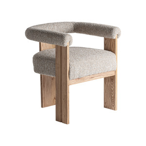 Silla Ustka de estilo contemporáneo, fabricado en poliéster en color gris con acabado jaspeado, combinado con madera roble en color marrón claro.