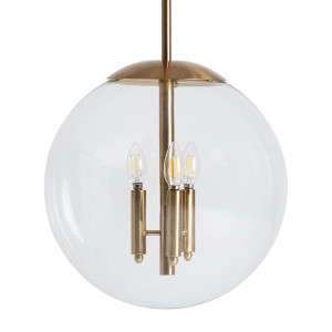 Lámpara de colgar Sahi de estilo art deco, fabricado en acero en color oro, combinado con cristal en color transparente. Producto desmontable.