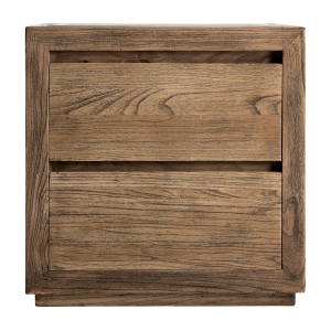 Mesita de noche Norvik de estilo contemporáneo, fabricado en madera de olmo en color marrón.