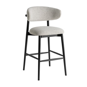 Taburete Erlec de estilo contemporáneo, fabricado en madera de fresno en color negro, combinado con poliéster en color beige.