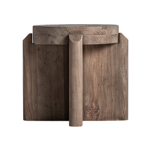 Taburete Jacquard de estilo contemporáneo, fabricado en madera de olmo en color marrón.