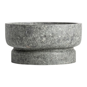 Centro de mesa Basu de estilo contemporáneo, fabricado en mármol en color gris con acabado rugoso.