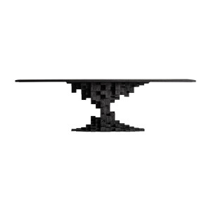 Mesa comedor Pètria de estilo contemporáneo, fabricado en madera de mango en color negro con acabado arenado. Producto desmontable.