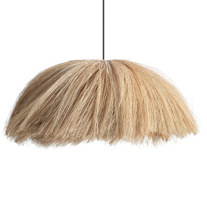 Lámpara de colgar Shima de estilo boho, fabricado en hierba marina en color marrón claro, combinado con hierro en color negro.