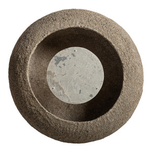 Aplique Wisha de estilo contemporáneo, fabricado en cemento en color gris, combinado con papel maché en color gris y piedra en color beige.