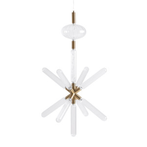 Lámpara de colgar Cataline de estilo art deco, fabricado en cristal en color transparente, combinado con acero en color bronce. Producto desmontable.