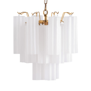 Lámpara de colgar Palesha de estilo art deco, fabricado en cristal en color blanco, combinado con acero en color bronce. Producto desmontable.