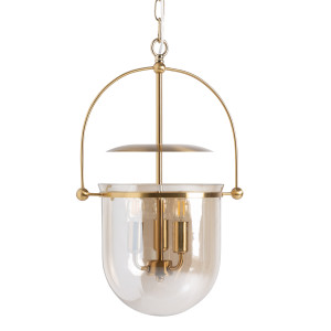 Lámpara de colgar Caine de estilo art deco, fabricado en cristal en color marrón con acabado ahumado, combinado con acero en color cobre. Producto desmontable.