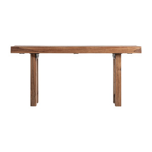 Mesa comedor Riom de estilo contemporáneo, fabricado en madera recuperada en color marrón. Producto desmontable.