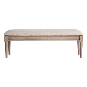 Banco Verac de estilo clásico, fabricado en madera de mango en color marrón claro, combinado con yute en color beige y espuma.