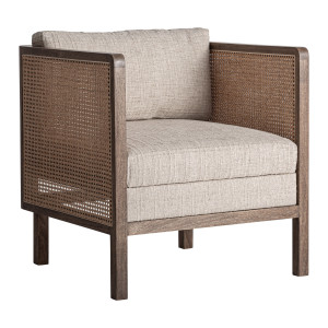Sillón Kaleb de estilo contemporáneo, fabricado en madera de mango en color marrón, combinado con poliéster en color topo y espuma. Producto desenfundable.