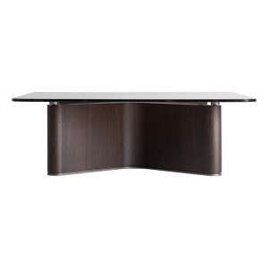 Mesa de centro Bransby de estilo contemporáneo, fabricado en madera de fresno en color negro, combinado con cristal en color gris con acabado templado. Producto desmontable.