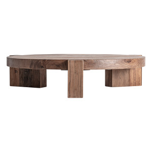Mesa de centro Brutalist de estilo contemporáneo, fabricado en madera de sal en color marrón con acabado teñido.