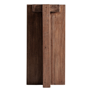 Peana Brutalist de estilo contemporáneo, fabricado en madera de sal en color marrón con acabado teñido.