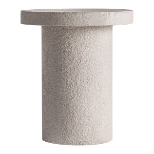 Mesa de centro Banfe de estilo contemporáneo, fabricado en cemento en color blanco roto, combinado con madera dm.