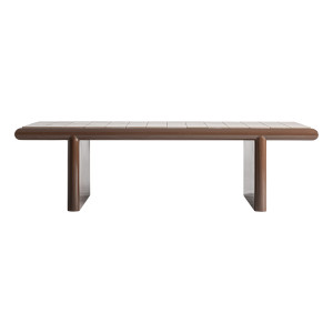 Mesa de centro Kurten de estilo contemporáneo, fabricado en madera dm en color marrón, combinado con cerámica en color marrón claro.