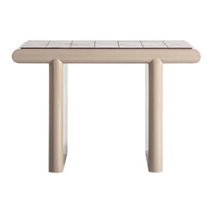 Mesa de centro Kurten de estilo contemporáneo, fabricado en madera dm en color beige, combinado con cerámica en color marrón.