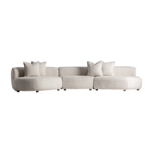Sofá Wenden de estilo contemporáneo, fabricado en poliéster en color blanco roto, combinado con espuma y aluminio. Producto desmontable, desenfundable.