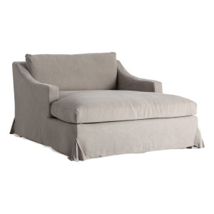 Chaise longue Arsac de estilo contemporáneo, fabricado en lino en color gris, combinado con algodón y madera contrachapada en color negra. Espuma. Producto desmontable, desenfundable.